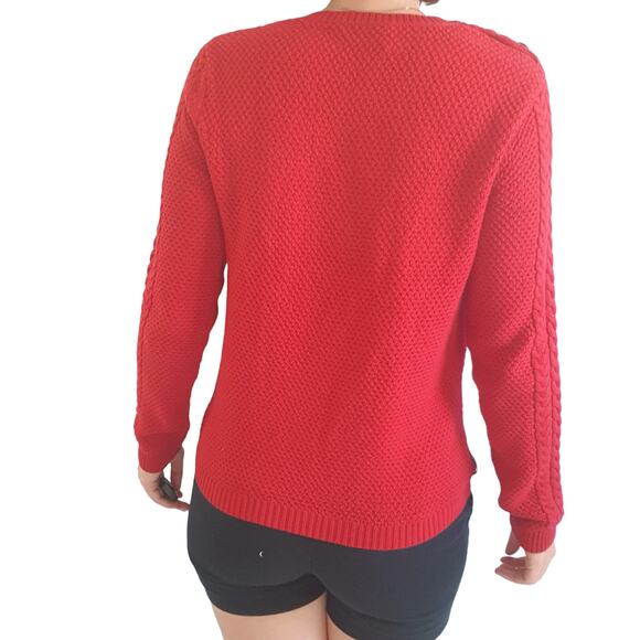 NWT Les Coyotes de Paris Red Sweater Size XS Cable Knit Cotton Crew Neck - Picture 4 of 16